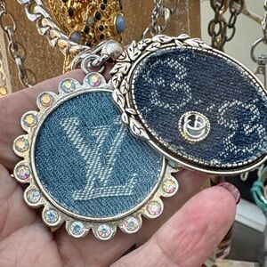 Designer Denim and Silver Pendant Necklace